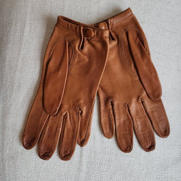 Vintage Tan Whipstitched Leather Gloves – S - Picture 3 of 9
